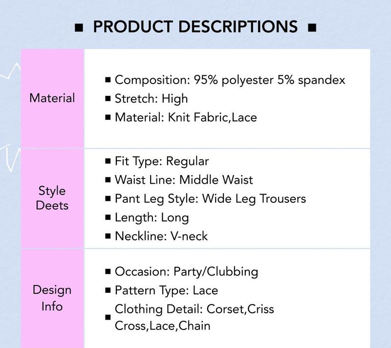 Cider [3 colors, size 0-26] Lace Corset Chain Cross Wide Leg Jumpsuit