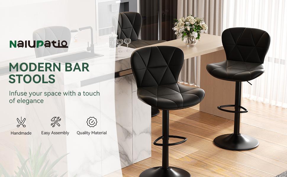 Modern Bar Stool Set of 2, Adjustable Faux Leather Upholstered Swivel Counter Stools, Counter Height Barstools with Back for Kitchen Island, Rust Modern Bar Stool Set of 2, Adjustable Faux Leather Upholstered Swivel Counter Stools, Counter Height Barstools with Back for Kitchen Island, Rust