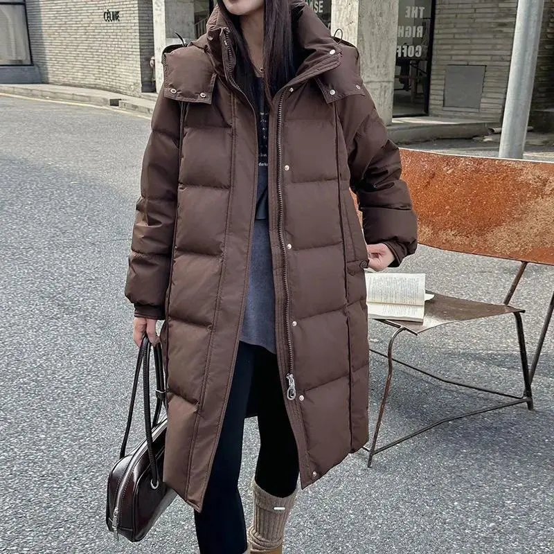 2026 Winter New Women's Down Jacket Loose Hooded Windproof Parker Goose Down Jacket