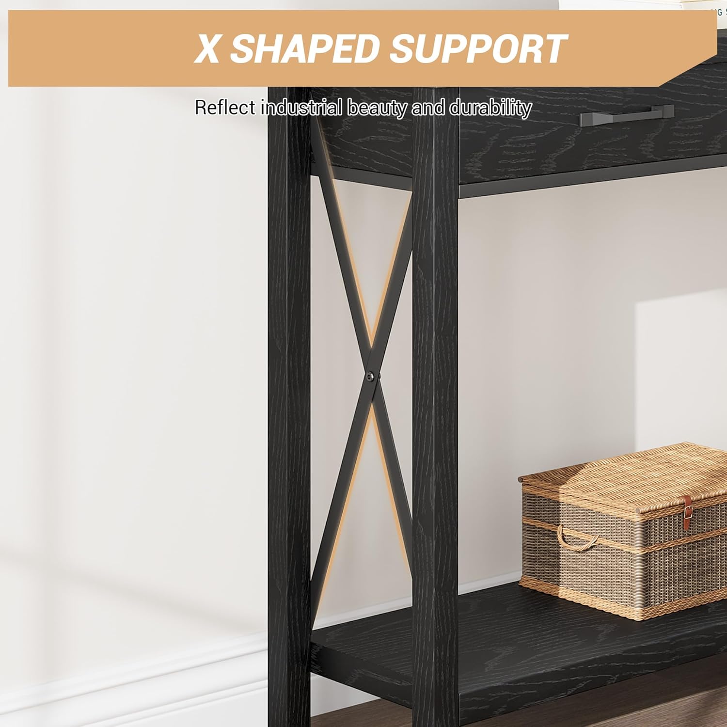 31" Industrial Console Table with Drawers and Open Shelf, 2-Tier Narrow Sofa Table for Entryway, Hallway, or Behind Couch, Rustic Grey Foyer Table for Living Room Storage