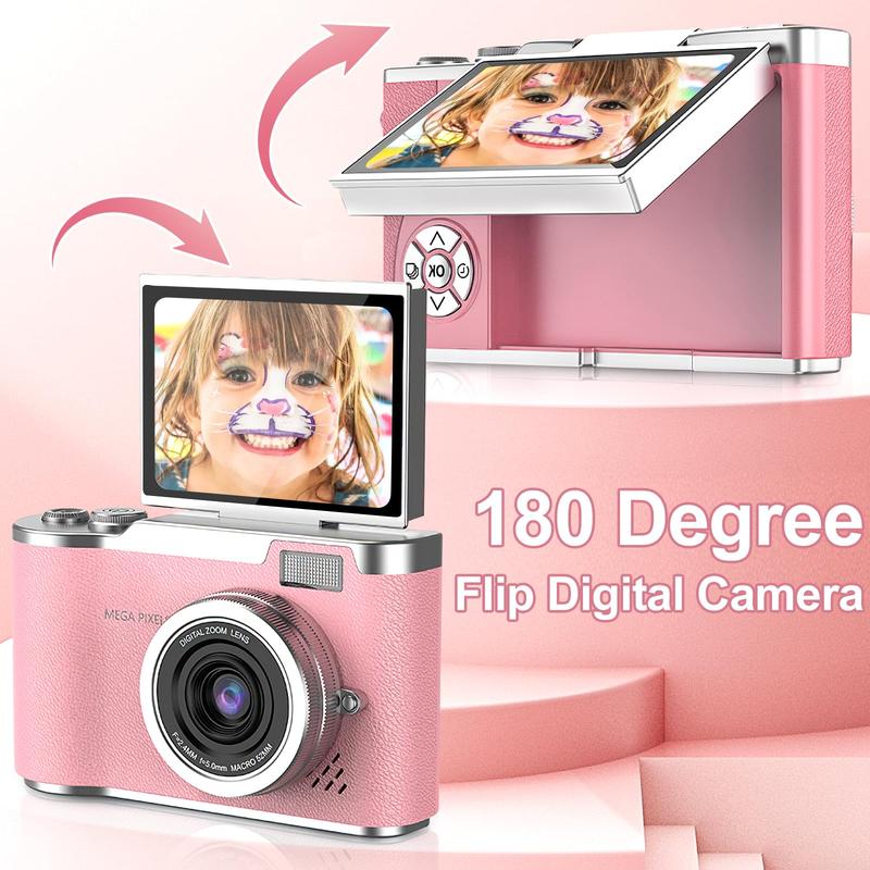 Portable Digital Cam, Student Camera, Compact Pocket Camera, 180° Degree Flip Screen Camera For Women, Entry-Level 1080P Pink Camera With 32GB Memory Card, Video Vlog, Photography, Birthday, Christmas New Year Gift Portable Digital Cam, Student Camera, Compact Pocket Camera, 180° Degree Flip Screen Camera For Women, Entry-Level 1080P Pink Camera With 32GB Memory Card, Video Vlog, Photography, Birthday, Christmas New Year Gift