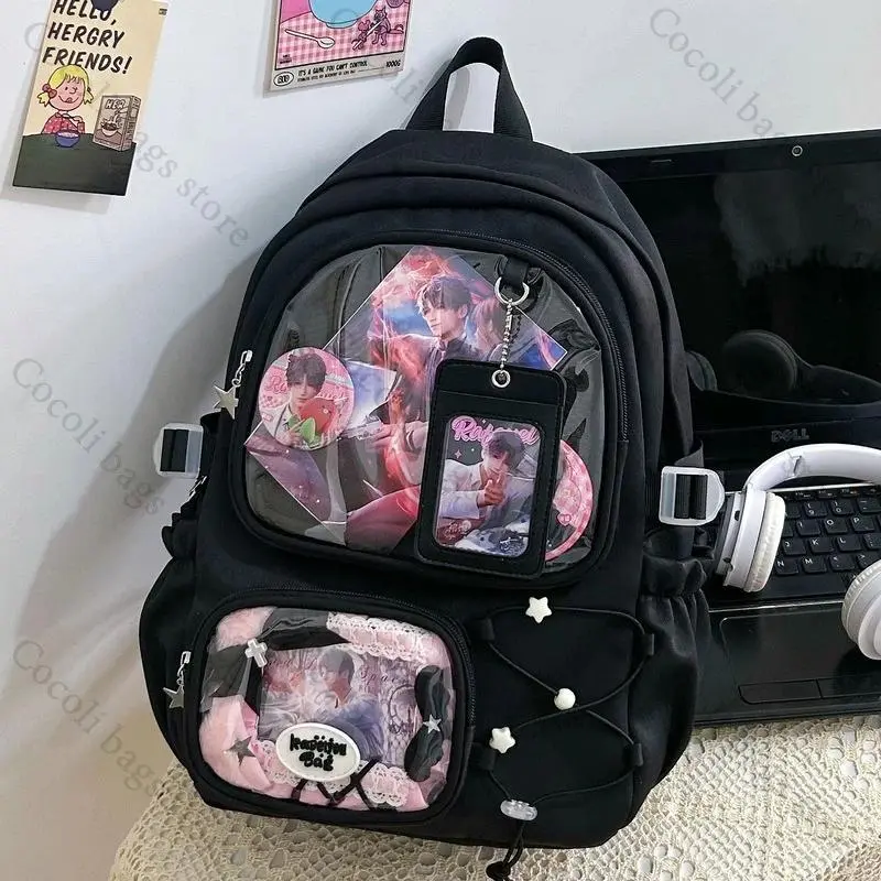Solid Color Ita Bag Backpack Large Capacity Itabag with Transparent Pocket School Bag Backpacks for Women Travel Bag