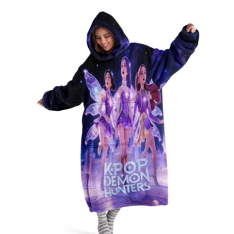 hoodie blanket，Wearable Blanket，K-Pop Theme Hooded Blanket, Wearable Digital Print Flannel Blanket, Soft Warm Throw for Sofa, Home Leisure, Air Conditioning, Camping Travel，Christmas Gift,Valentine's Day gift