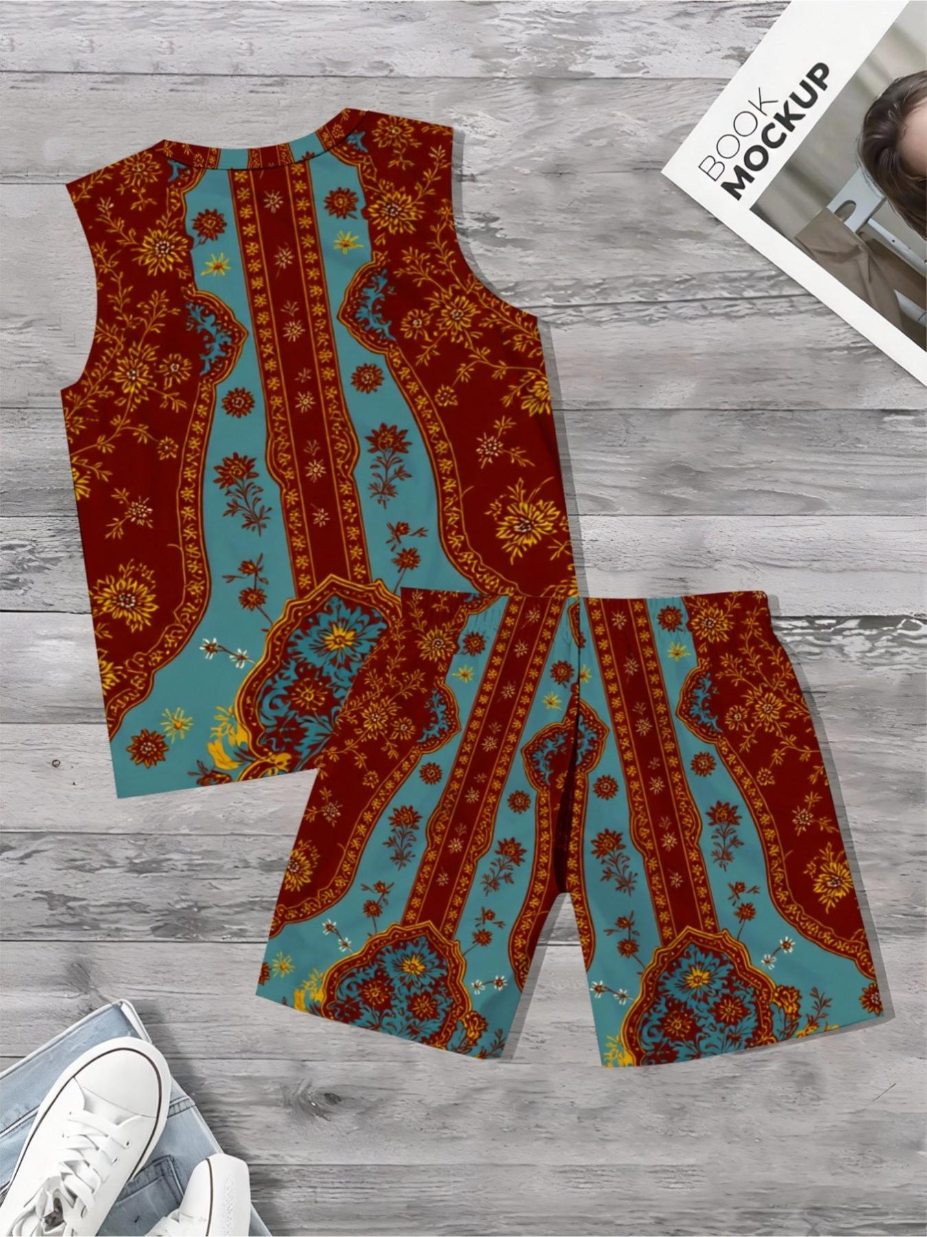 Men's Ethnic Print Sleeveless Summer Casual Set