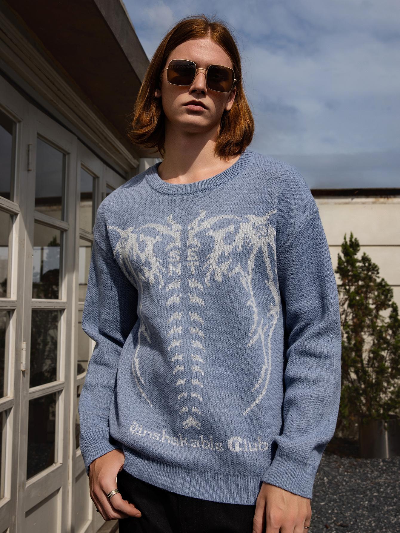 HYPESTFIT Men's Oversized Crewneck Sweater Trendy Comfy Acrylic Knitwear for Halloween Fall Streetwear Everyday Style Hipster Fashion - Stylish - Casual HYPESTFIT Men's Oversized Crewneck Sweater Trendy Comfy Acrylic Knitwear for Halloween Fall Streetwear Everyday Style Hipster Fashion - Stylish - Casual