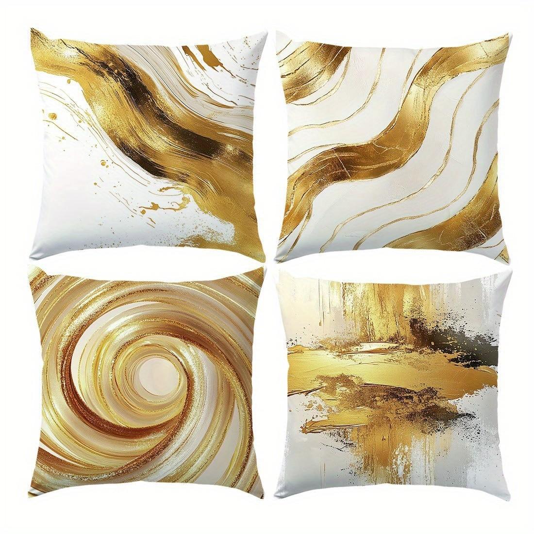 Abstract Print Decorative Pillow Covers, 4-Piece Set, Invisible Zipper, Easy to Clean, for Bedroom, Living Room, Sofa, Car, Home Decoration