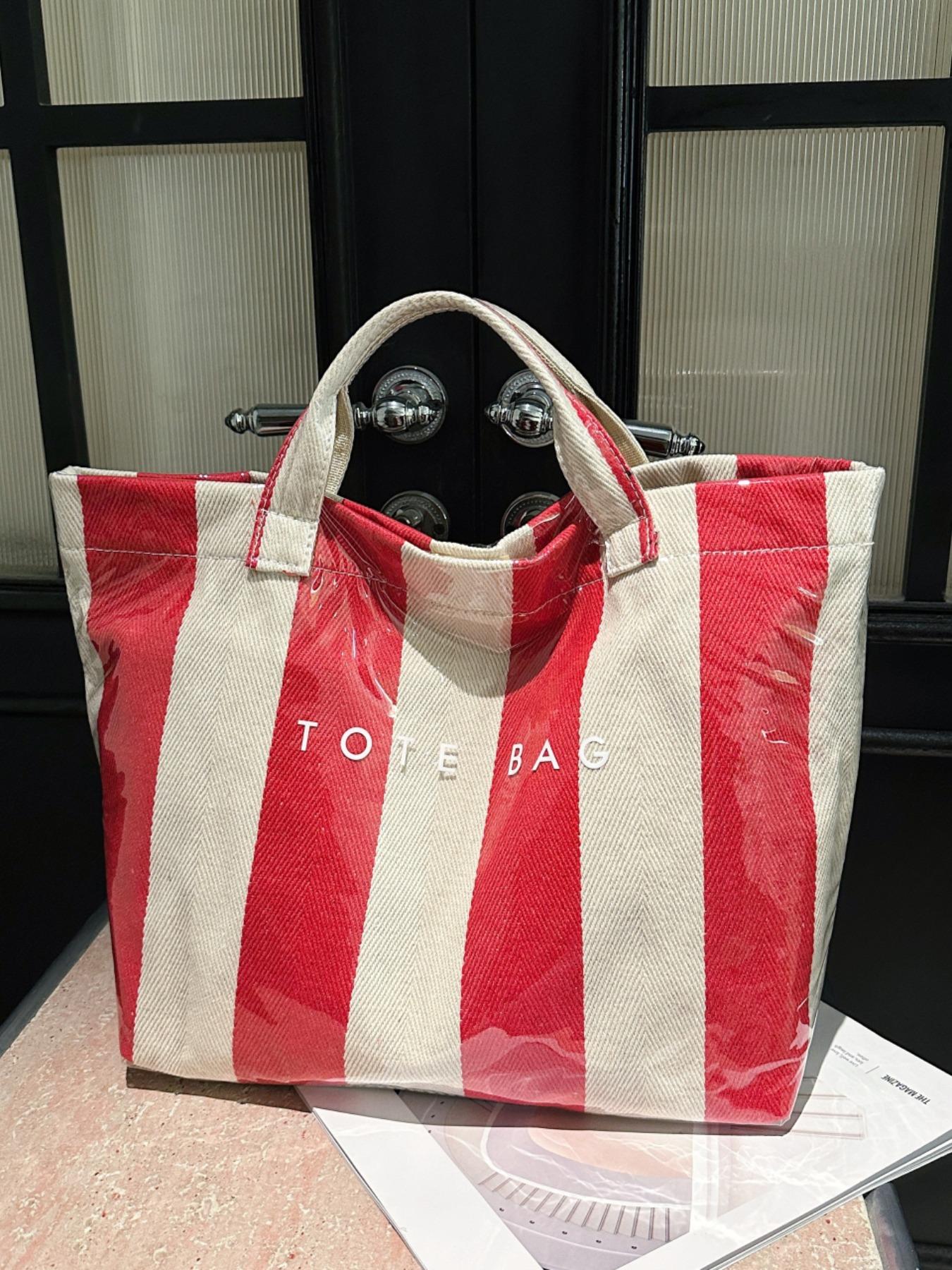 New Large Capacity Striped Tote Bag, Simple Fashion Colorblock Handbag, Daily Commute Shopping Bag, Women's Underarm Bag, Commuter Tote Bag