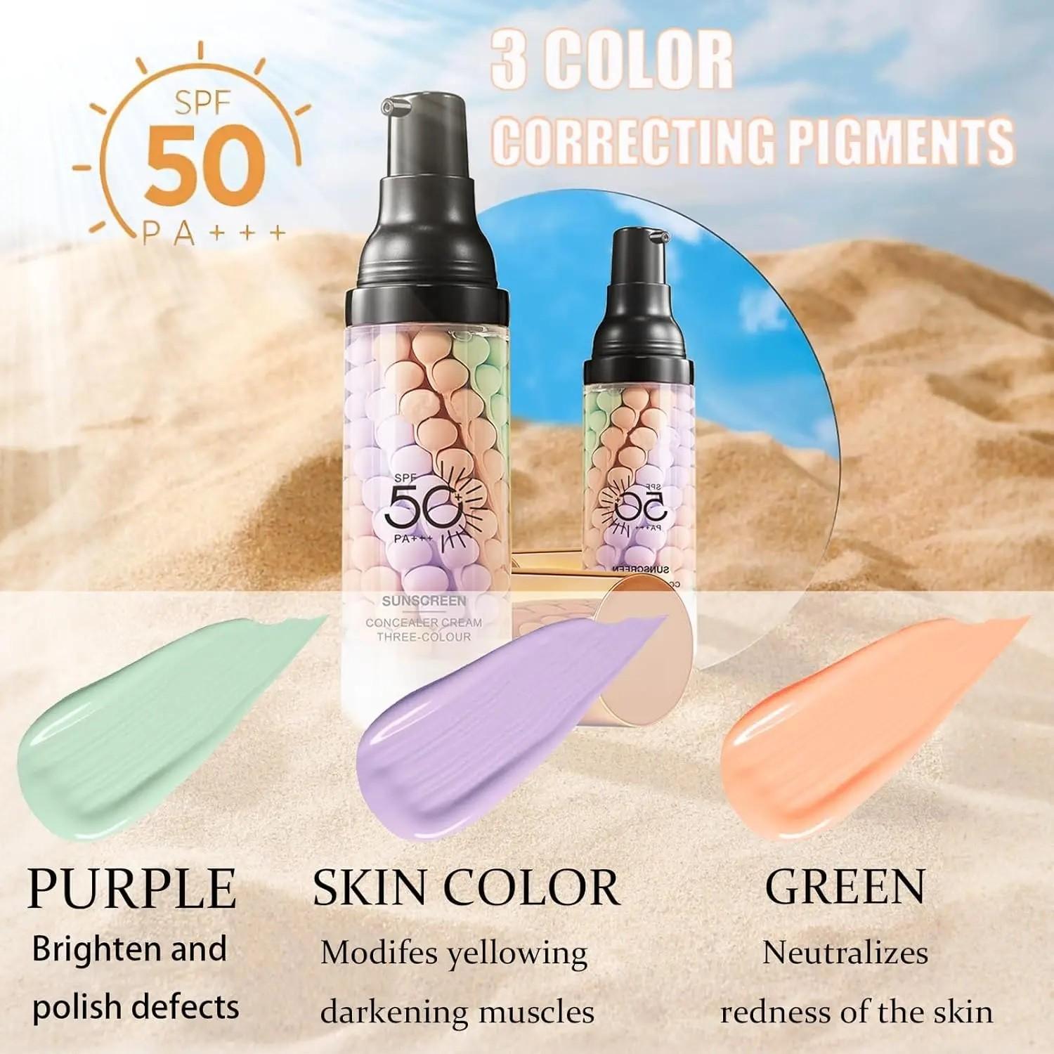 SPF 50+ PA+++ 3-in-1 Hydrating Moisturizer Sunscreen UV Isolation Cream, Color Corrector Face Primer, Pre-Makeup Base for Oil Control, Moisturizing & Pore-Blurring, Luminous Even Skin Tone, Facial Moisturizer Sunscreen, Sun Protectant, Sun Blocking Cream