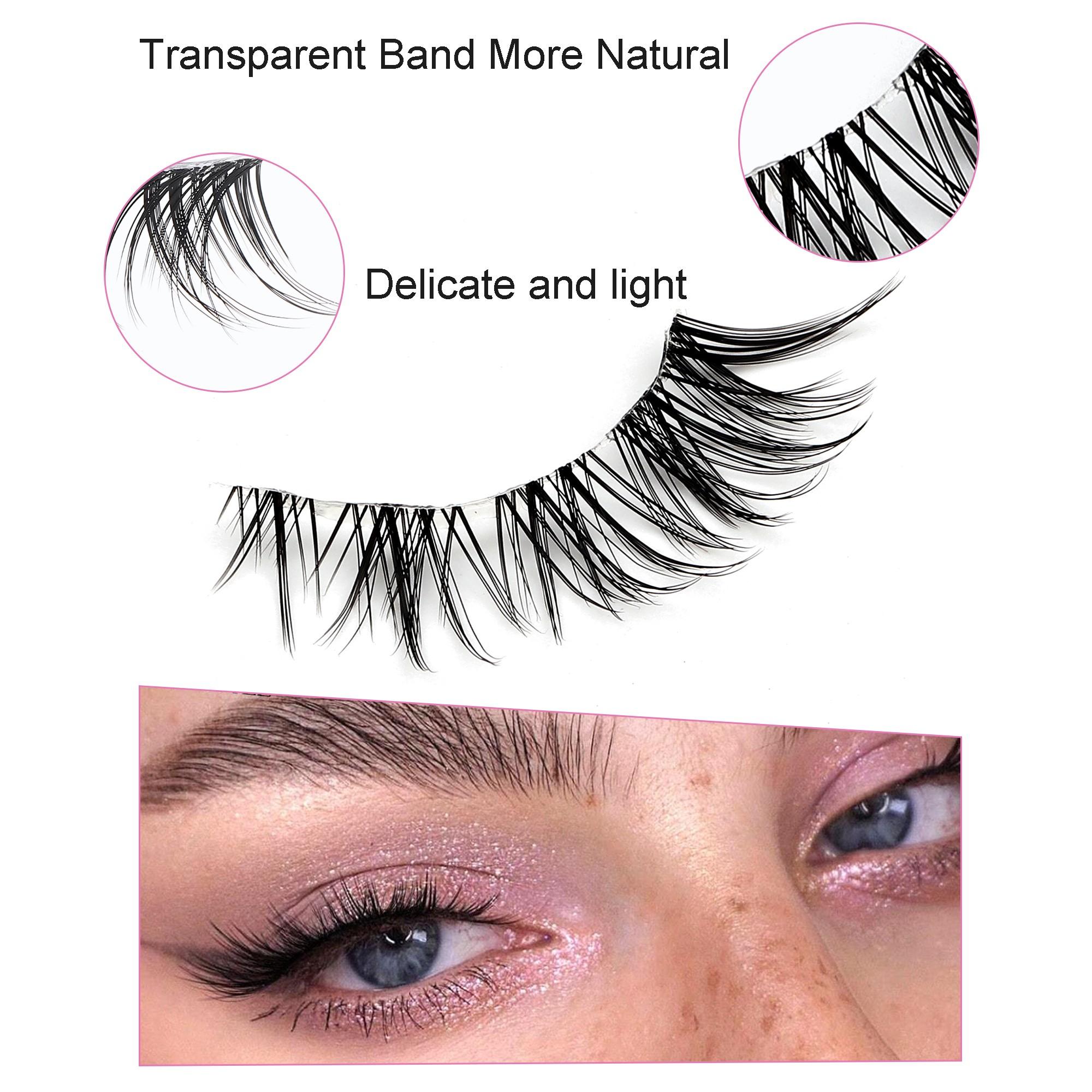 10 Pairs Natural Thin False Eyelashes, Clear Band Lashes, Invisible Transparent Band, Reusable, Beginner-Friendly, 3D Lash Extensions, Makeup Tool