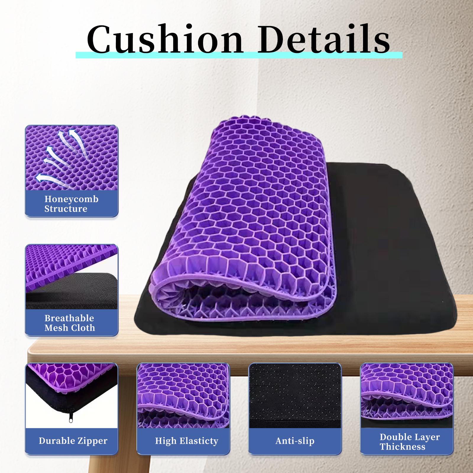 Double-Thick Gel Seat Cushion Honeycomb Breathable Non-Slip Cover 15.75x13.39x1 in Pressure Relief for Office Car Wheelchair Elastic Furniture Protector