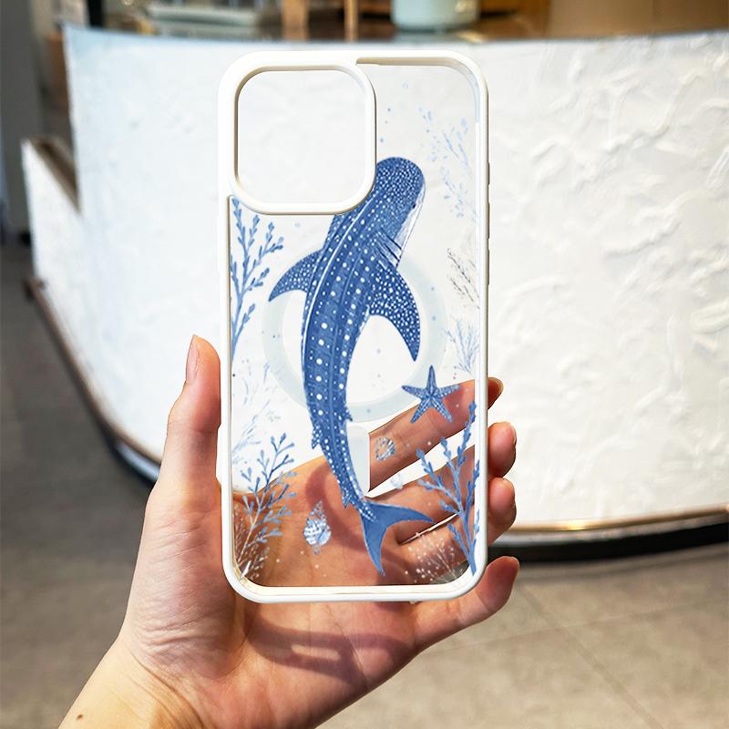 Marine Whale Shark Phone Case, Coastal Summer Aesthetic Style for iPhone 17 16 15 14 13 12 11 Plus Pro Max. Shockproof Gift for Women