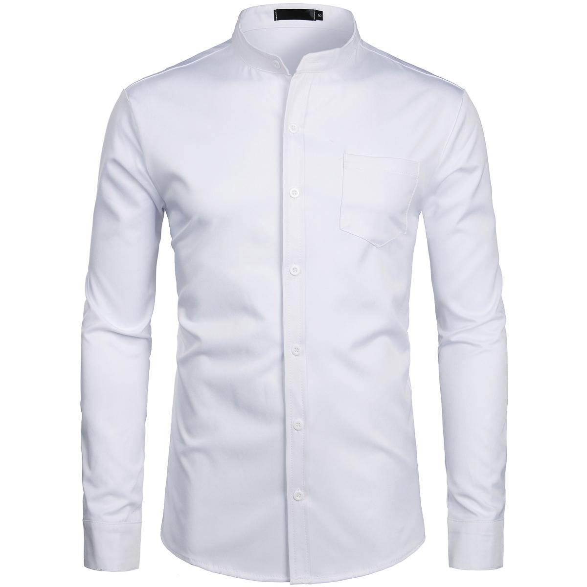 ZEROYAA Men's Banded Collar Slim Fit Long Sleeve Casual Button Down Dress Shirts with Pocket Breathable Polyester Top Black Color Menswear Beige - Fabric ZEROYAA Men's Banded Collar Slim Fit Long Sleeve Casual Button Down Dress Shirts with Pocket Breathable Polyester Top Black Color Menswear Beige - Fabric