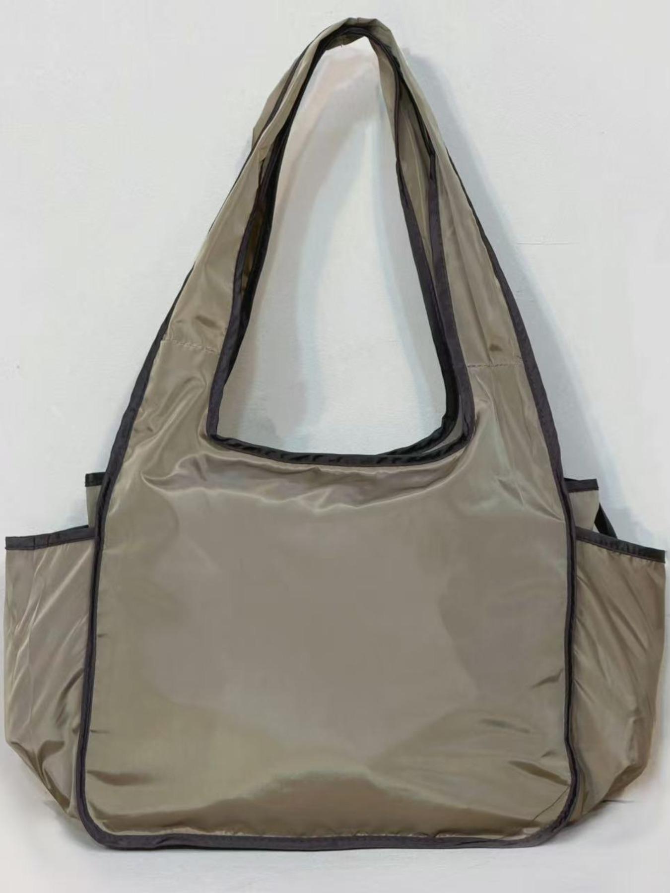 Foldable Nylon Tote Bag with Dual Pockets, Waterproof Soft Shoulder Bag for Women, Lightweight Shopping Bag, Large Capacity Daily Use, Multiple Colors Available