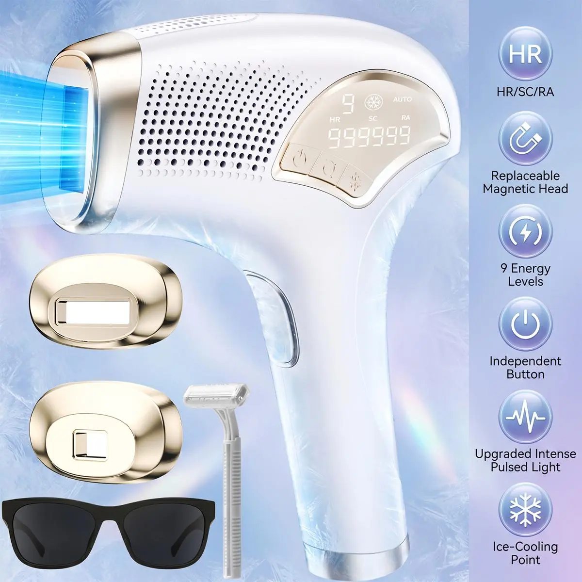 【BackToSchool】Women IPL Hair Remover, Portable Adjustable Home Epilator with Dual Replaceable Lamp Heads, Painless Long-Lasting Hair Removal for Underarms Legs
