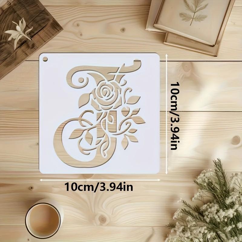 36pcs Floral Letter Templates, Reusable 10cm Rose Letter Stencils, Ideal for Wall Art, Stickers, Pillows, T-Shirts, Carving, Etching, More