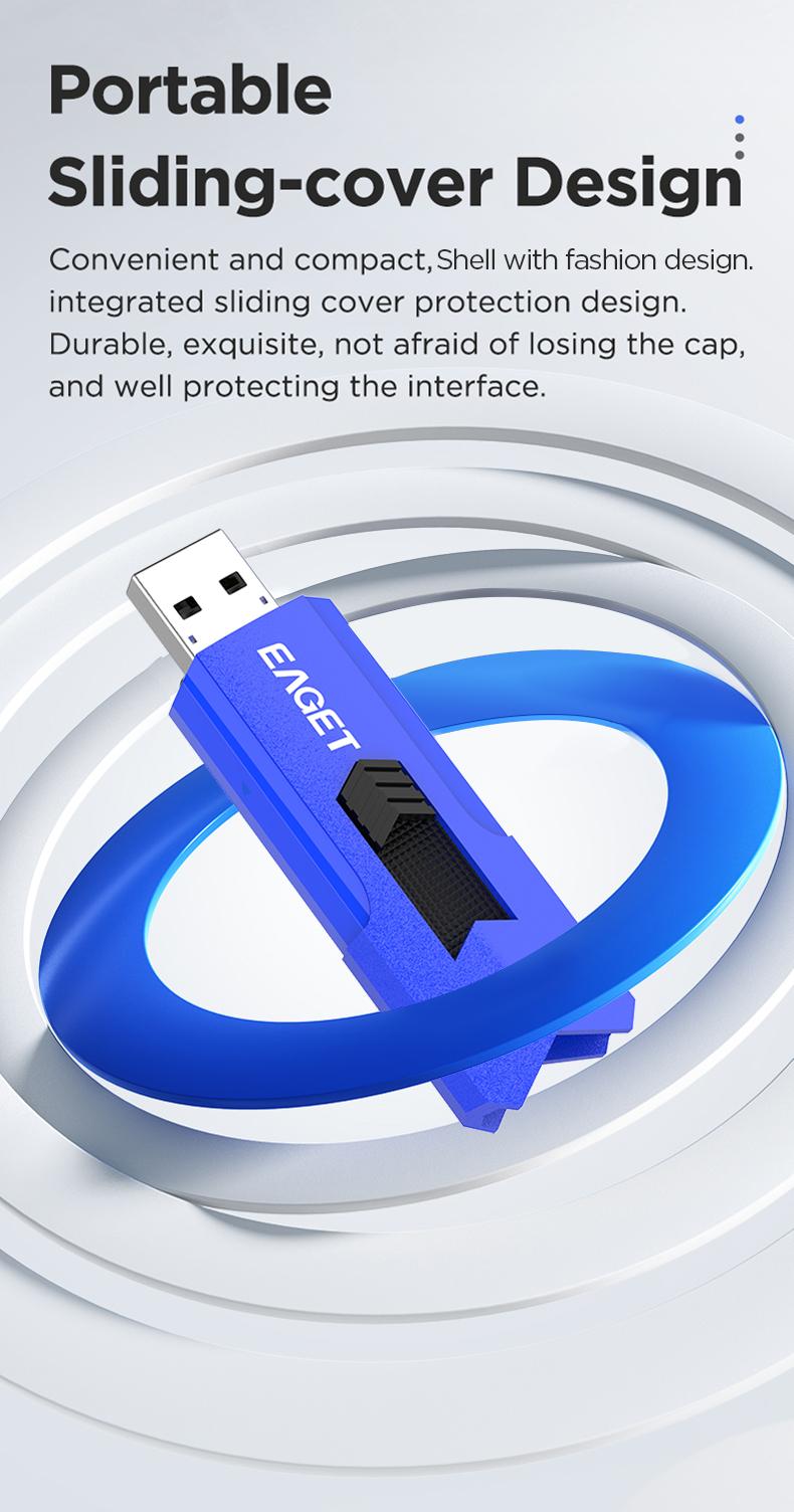 EAGET USB3.2 Flash Drive USB Stick Drive Usb Flash Drives 1 Pack, 32G/64G/128G Blue Yellow ABS Sliding Cap, 100MB/s Read Shockproof A+ Chip Fast Transfer, For Students Office Staff, Windows Mac Linux Laptop Desktop-Portable Data Storage Thumb Drive Gift