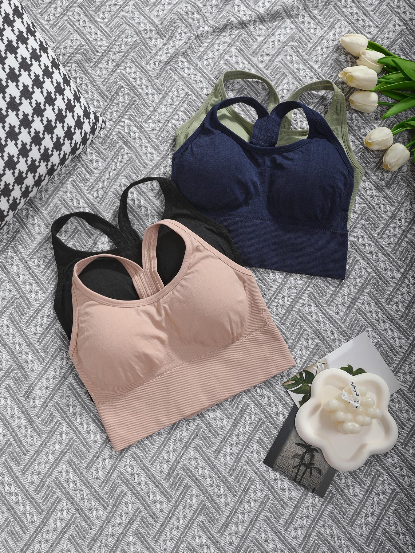 Women's Solid Wireless Bralette, Comfortable Breathable Backless Bra for Sports and Daily Wear, Medium Support Lingerie for All Seasons, Yoga Bra