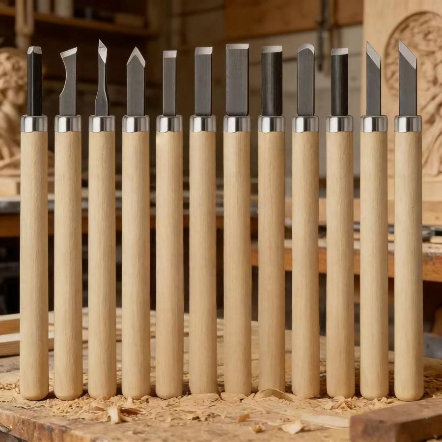 Wood Carving Tool Set 12 Pieces, Durable Steel Sculpting Knife, Essential for DIY Woodworking and Handicrafts, Perfect for Creative Projects