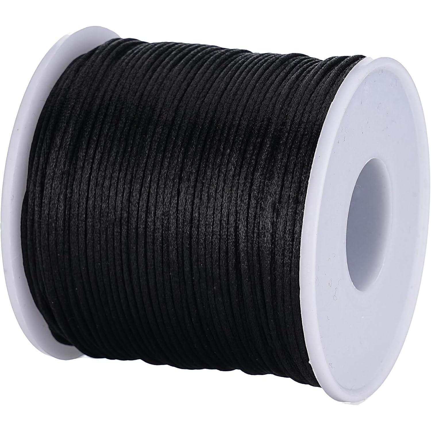 1mm Nylon Satin Rattail Cord - 110 Yds Long Length Chinese Knotting Cord for Bracelet, Necklace Making, Macrame Trim (Black), BE-12