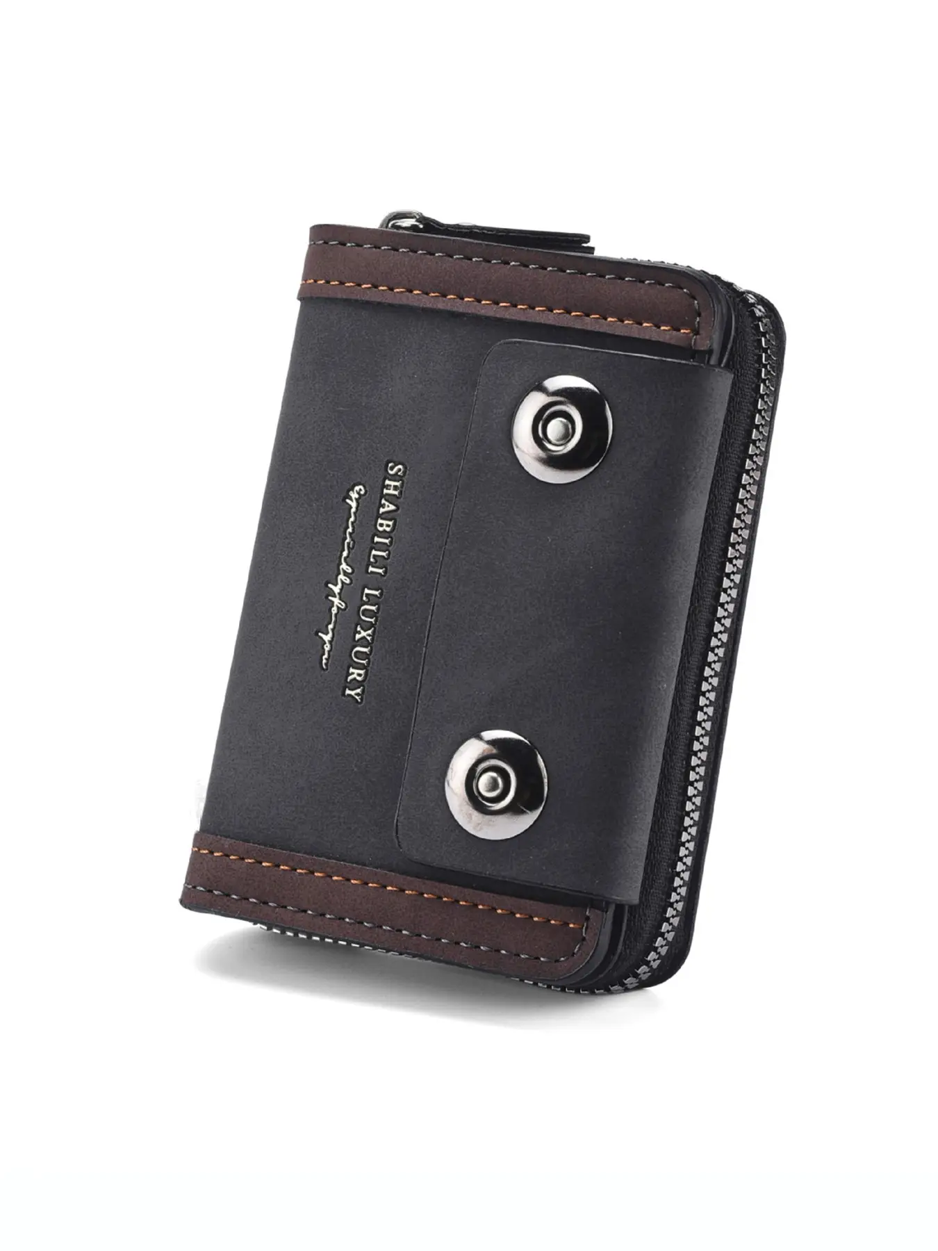 Vintage men’s PU leather wallet, multi-card slot zippered coin purse, foldable card holder, compact wallet for daily travel