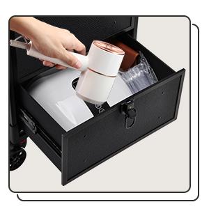 Joligrace Rolling Makeup Train Case Professional Cosmetic Trolley Nail Polish Organizer with 2 Large Drawers, Makeup Pouch for Artists Nail Technician Salon Cart Trunk Black