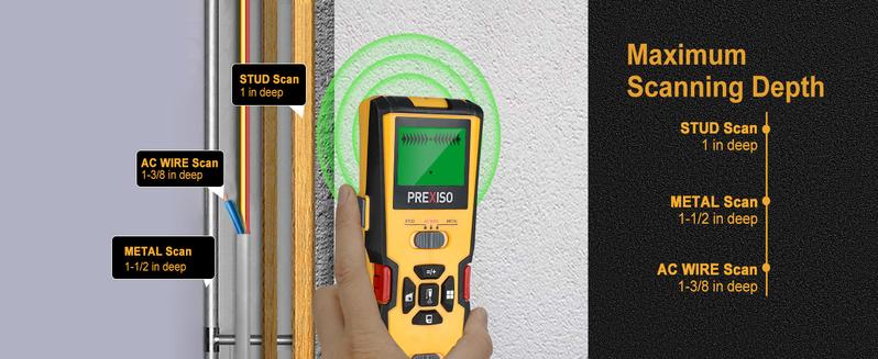 #BlackFriday PREXISO 5-in-1 Stud Finder with Laser Level Marking & Ultrasound Distance Measure - Wall Scanner Beam Finders for Dry Interior Walls, Metal Studs - Area, Volume, Addition | Wood, AC Wire Detector