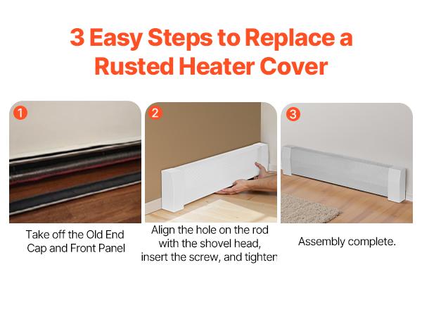 VEVOR Baseboard Heater Covers, Premium Series 3 ft Standard Electric Heating Unit Front Cover for Home Improvement, Heavy-duty Steel, Easy Installation for Bedroom Replacing Old Cover, White