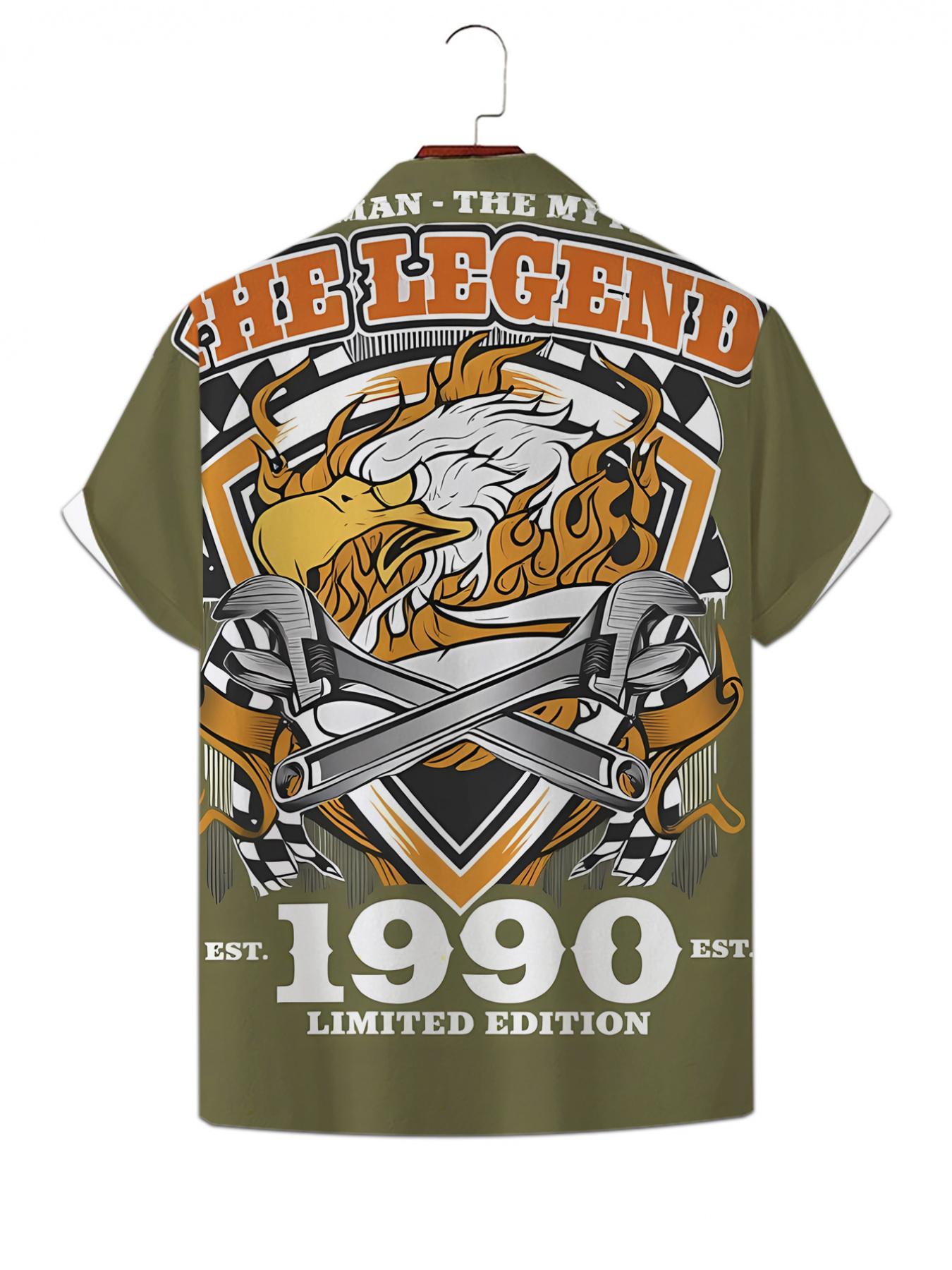 Men's Hawaiian Shirt - Flat Digital Print Pattern - No Texture - Eagle and Tools 1990 Limited Edition, stylish and simple short sleeves, button-up, casual collared shirt, fashionable and versatile, suitable for dates, beach vacations, a perfect gift for m