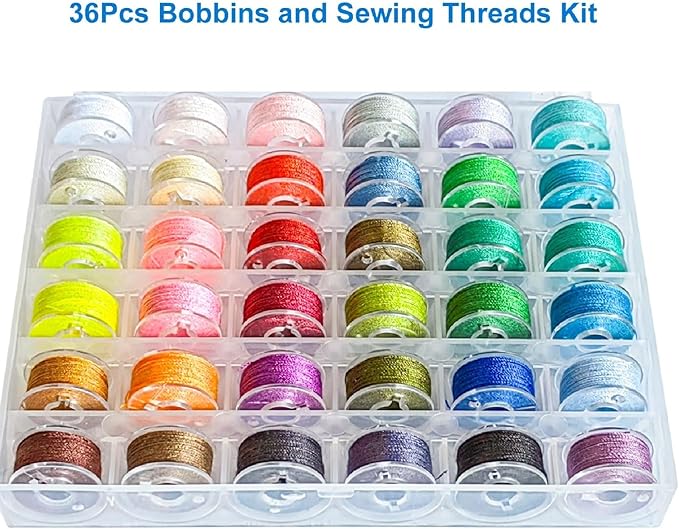50Colors Sewing Bobbins Thread with Bobbin Box, SizeA Class15 PrewoundBobbin Thread for Sewing Machine,PolyesterThread Compatible with Singer/Brother/Janome/Embroidery Machine