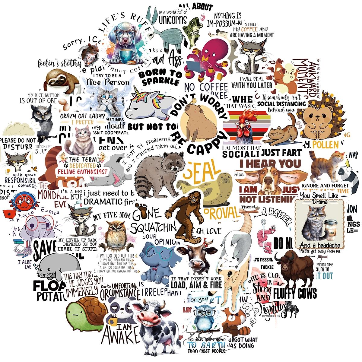 Cute Animal Letter Pattern Sticker, 50pcs/set Funny Self Adhesive Decor Paper, Decorative Sticker for Gift Greeting Card Water Bottle Laptop Phone Funny Stickers