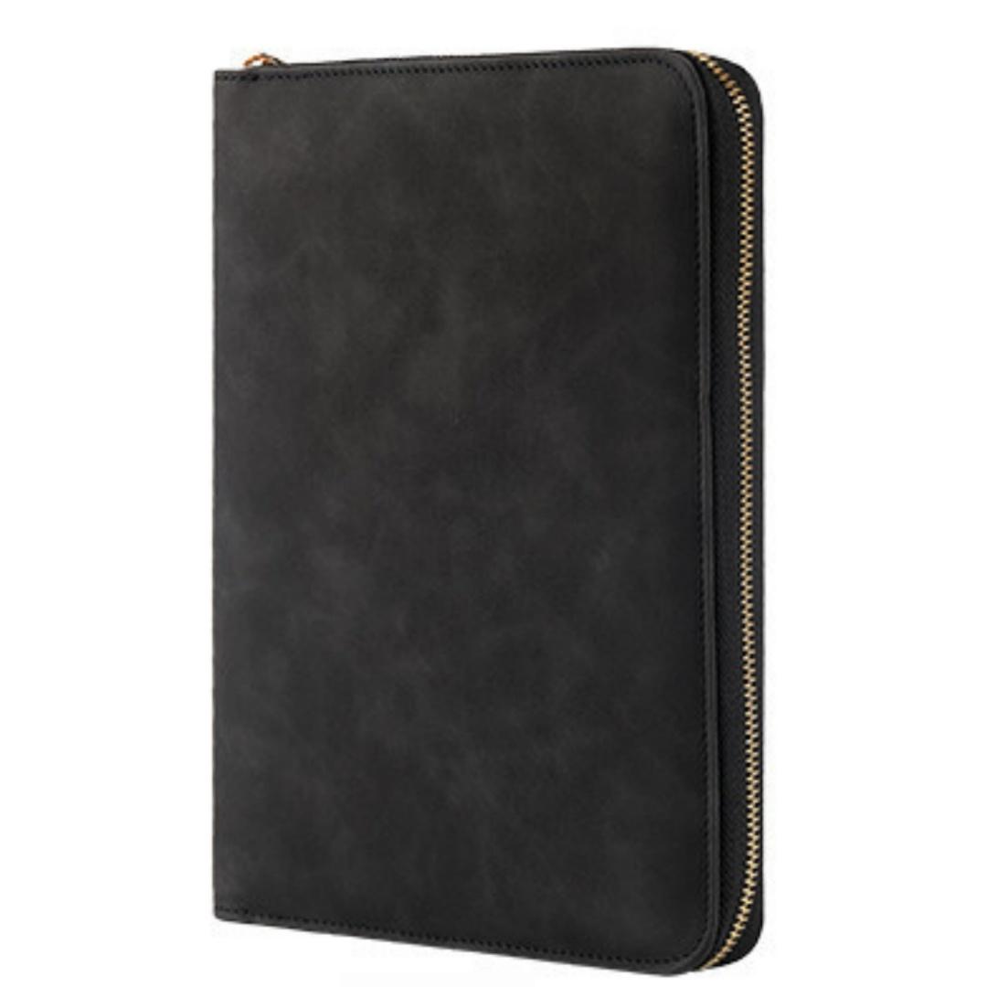 A5 PU Leather Zippered Binder Notebook, Multi-Pocket Organizer Journal, Hardcover Business Planner with Zip Closure for Work, School & Travel