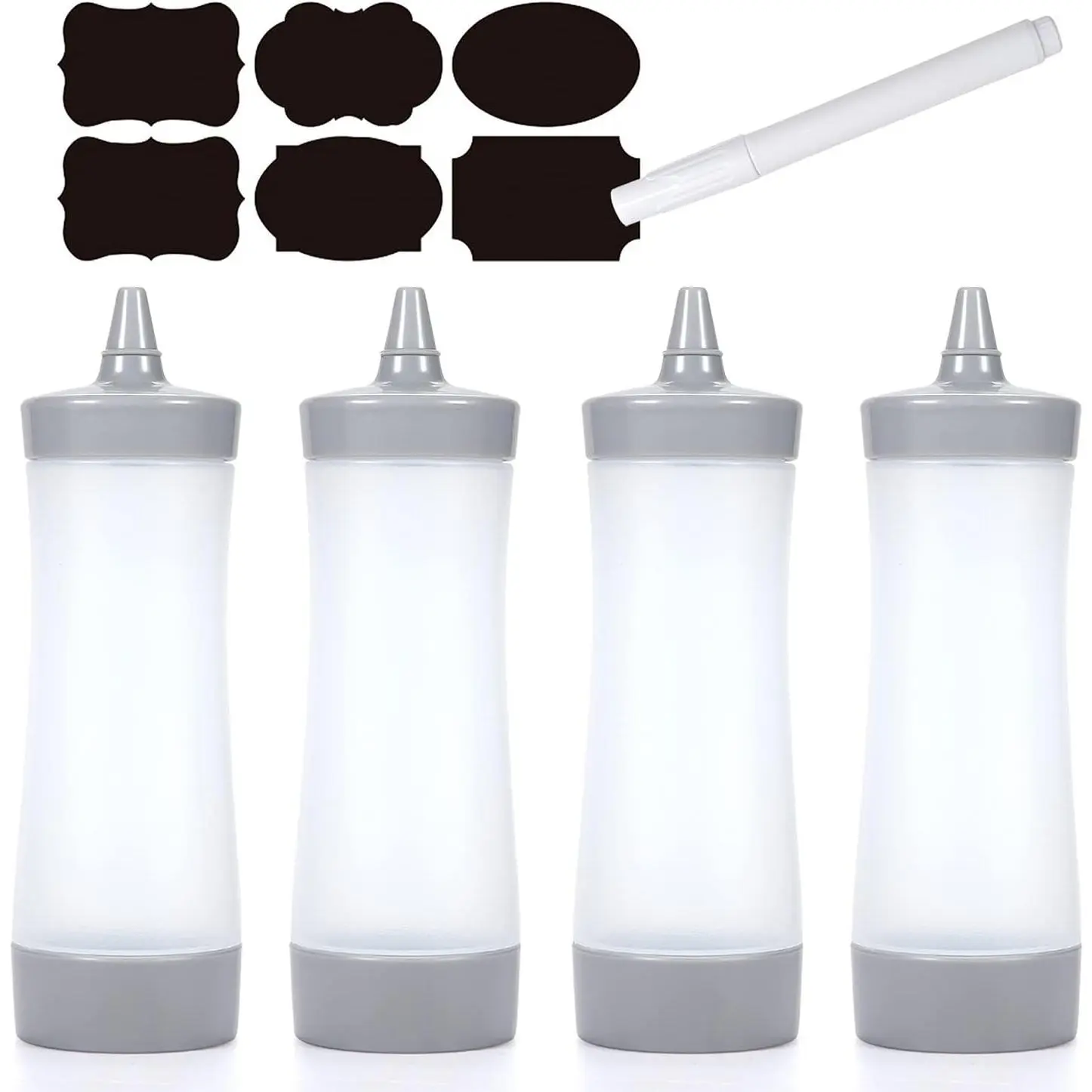 Condiment Squeeze Bottle Ketchup Squeeze Bottle, 12oz (Gray) | 4 Pack, BPA-Free
