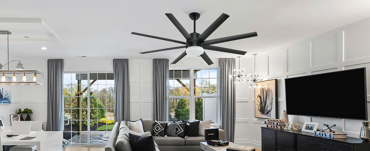 YITAHOME Black Ceiling Fans 60 Inch with Lights and Remote, Modern Fan for Indoor Outdoor with Quiet Reversible 6 Speeds Motor, Dimmable LED 3 Color, Memory Function for Bedroom Living Room Patio