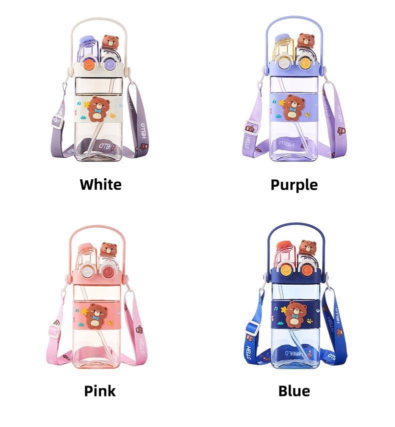 UFORU Cartoon pattern children's drinking cup 1 large capacity water bottle two drinking methods home office school drinking cup with straw lanyard children's gift Cute Tumbler Wide Mouth Set Reusable Drinkware Portable