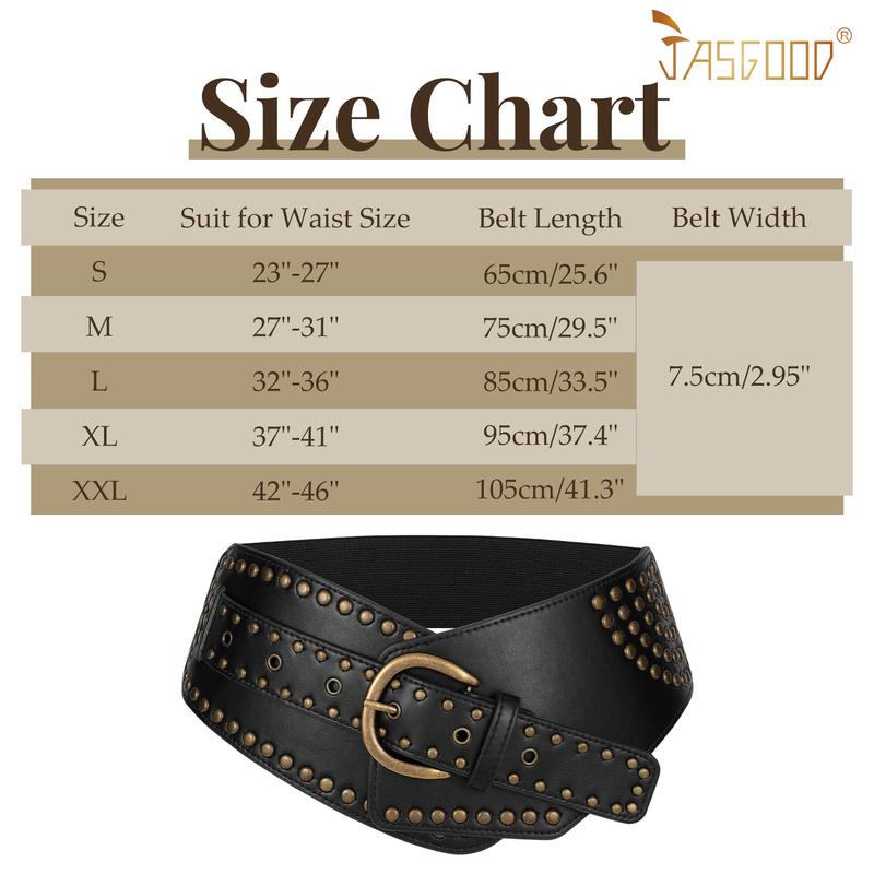 JASGOOD Women Vintage Wide Elastic Belt Studded Stretchy Waist Belt with Rivets Metal Buckle