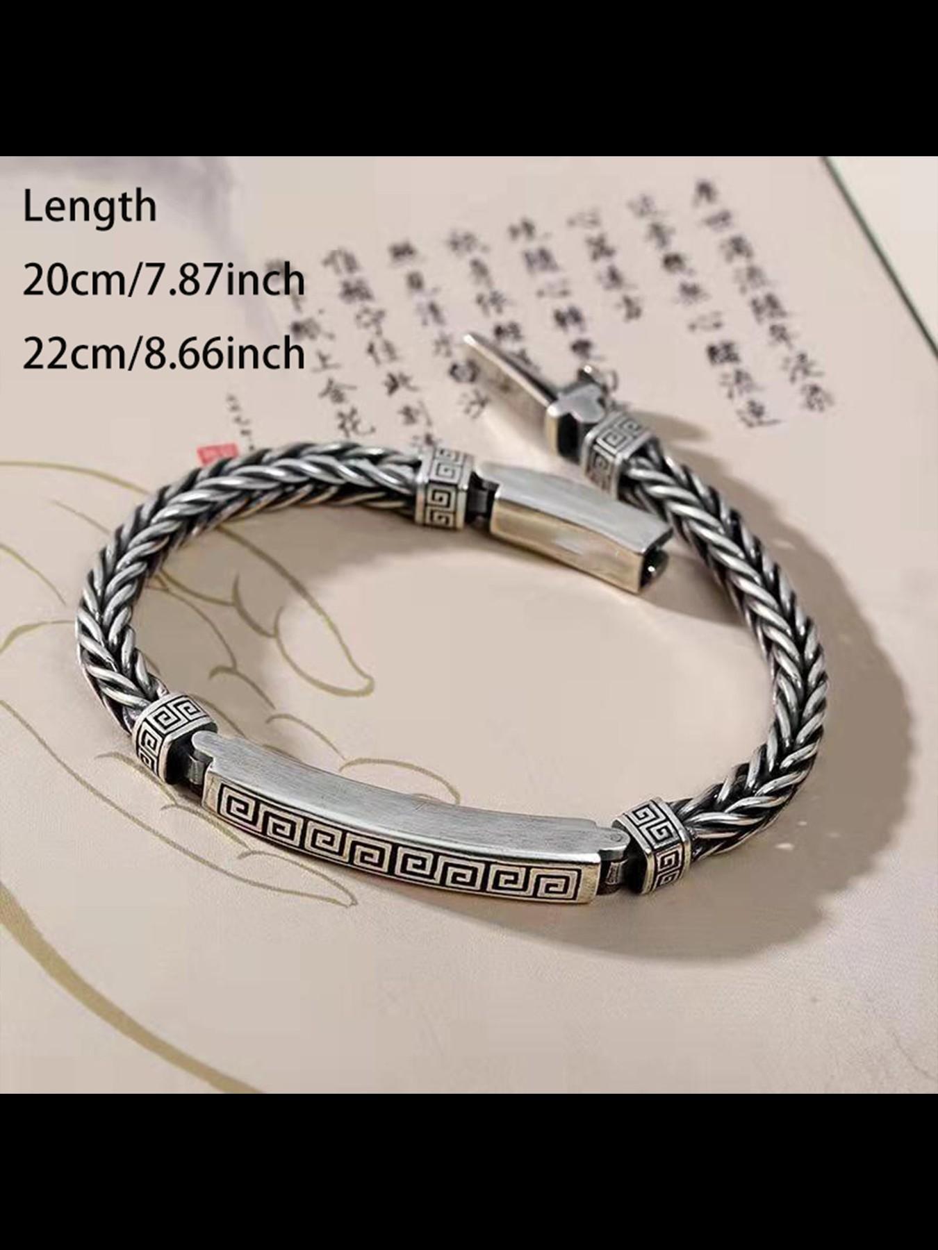Men's Retro Wave Pattern Silver Color Buckle Bracelet, Trendy Creative Handmade Woven Jewelry, Fashionable Men's Accessory