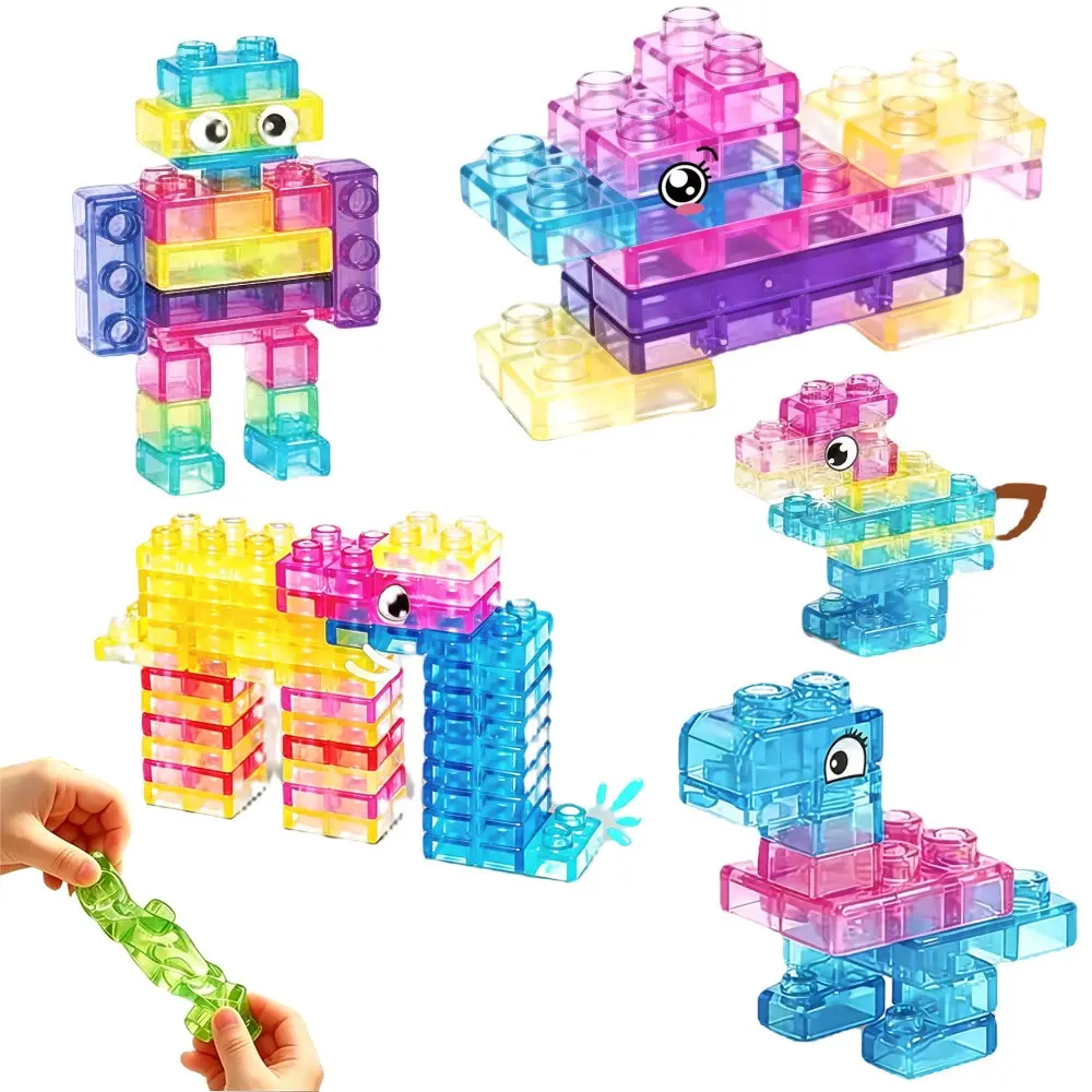 21/42/62pcs Magic Jelly Large Transparent Building Blocks, Building Block Sets, Soft Tpe Material, DIY Puzzle Stress Relief Toy, Halloween Christmas Birthday Gift Set
