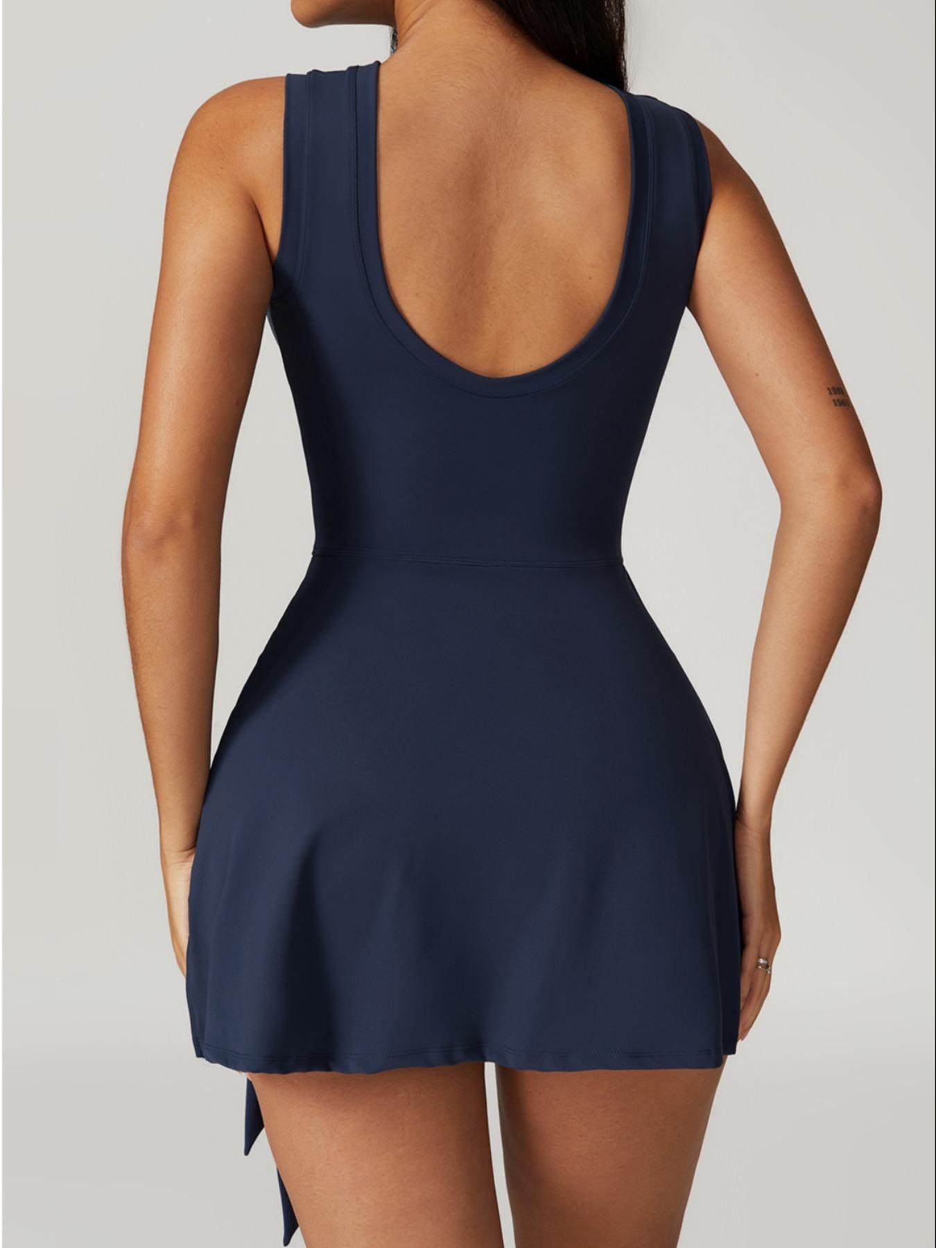 Women's Two-Piece Solid Sports Dress, Anti-Exposure High Elasticity Slim Fit Tennis Skirt, Casual Fitness Yoga