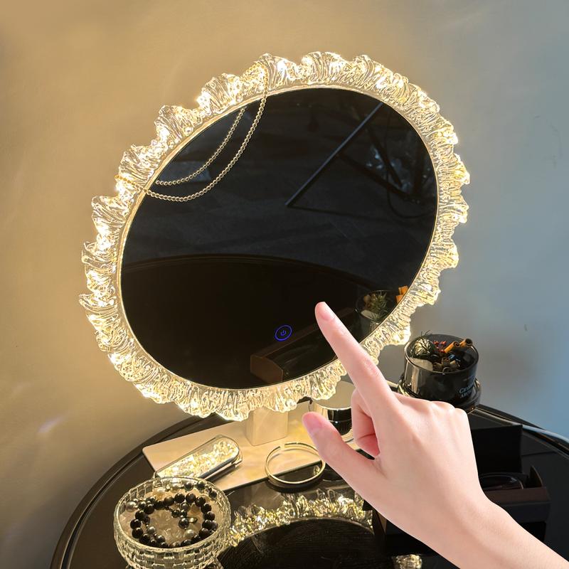GLITGATE 16 IN Lighted Vanity Mirror, Round Makeup Mirror With Touch Screen Control, LED Desktop Makeup Mirror, Circle Bathroom Mirrors For Over Sink,  Adjustable Brightness, 3 CCT, HD Mirror, Round Mirrors For Decor, Bathroom, Entryway, Bedroom