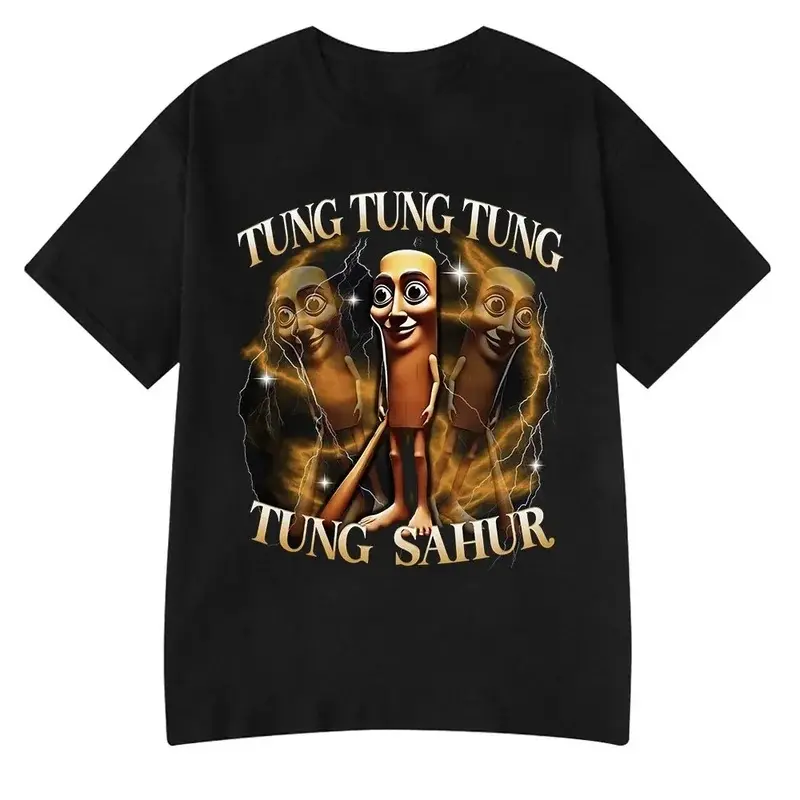 Viral Tung Tung Tung Sahur Meme Graphic T‑Shirt, Tralalero Tralala Bombardiro Crocodilo Funny Novelty Print, Polyester Short Sleeve Unisex Tops, Y2K Harajuku Streetwear Casual Tees for Men Women Meme Lovers