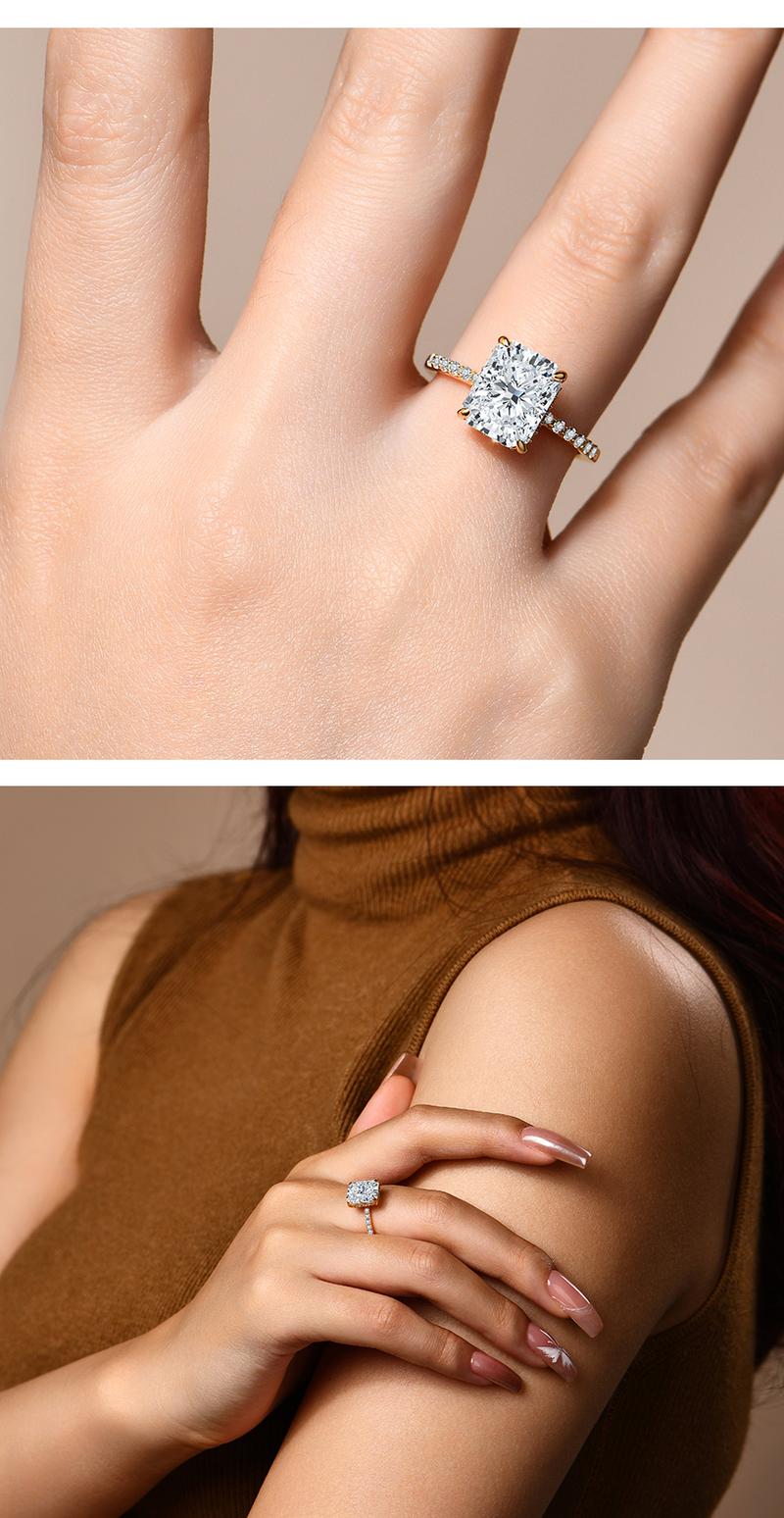 4.0CT Synthetic Moissanite Radiant Cut 10*8mm Ring Sunset Color For Woman Man Gift Annieversary Valentine‘s Day D Color VVS1 R105