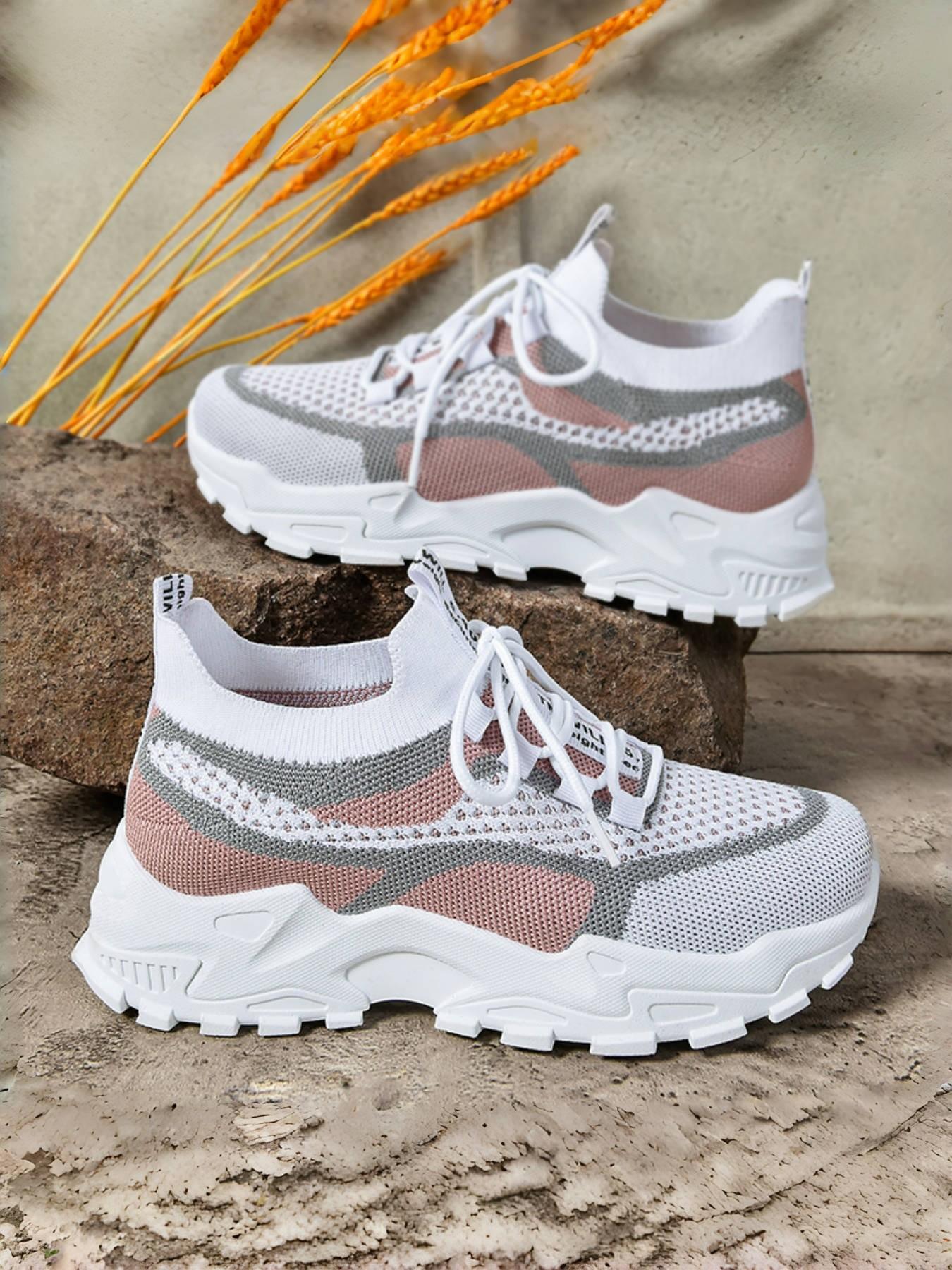 Women's Lightweight Knit Slip-On Walking Shoes, Breathable Mesh Comfort, Anti-Slip Shock Absorbent Sole, All-Season Casual Footwear