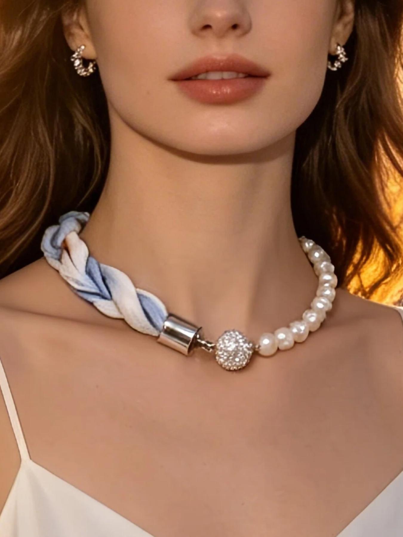 Magnetic Pearl Scarf Necklace, Detachable Pearl Necklace Bracelet, Elegant Collarbone Chain, Versatile Accessory for All Occasions