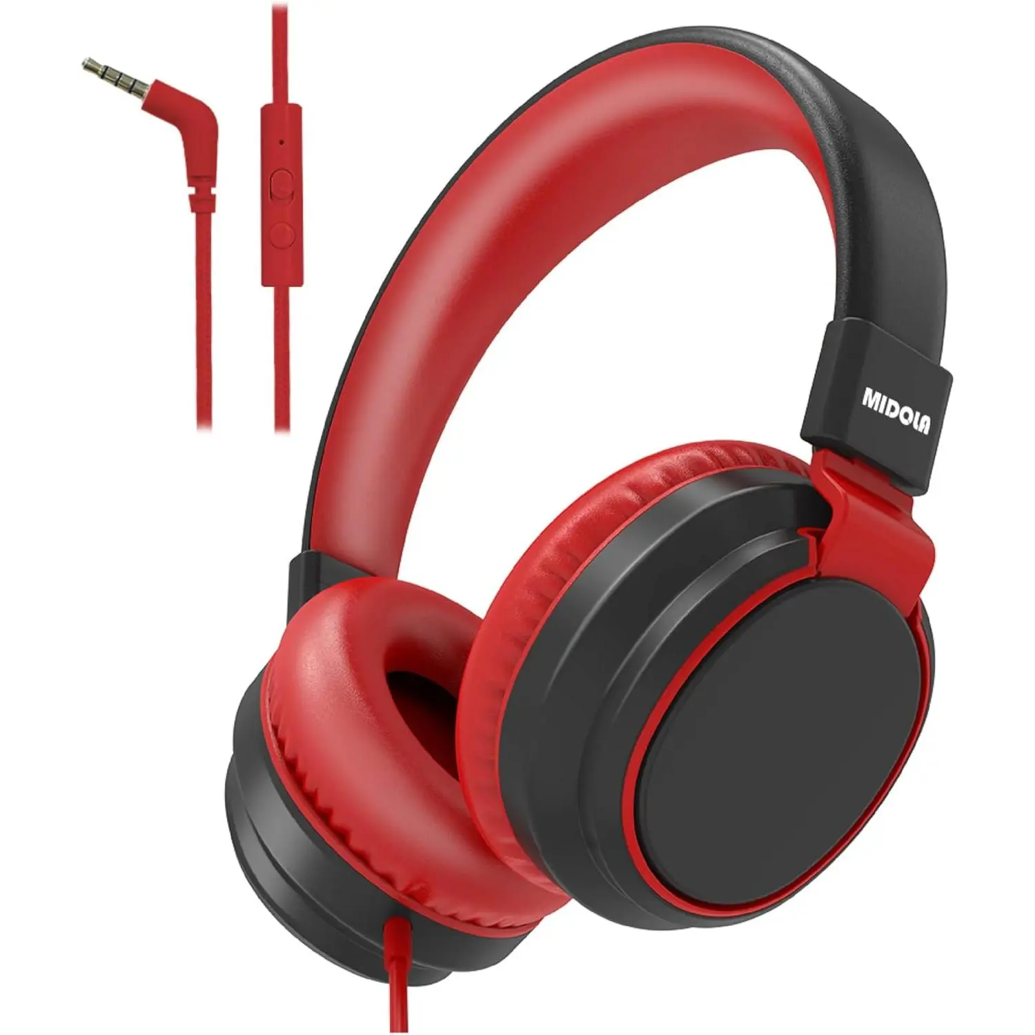Kids Foldable Wired Headphones - Audio Headset, 85/110dB Volume Limited, Over-Ear, Noise Protection, 3.5mm AUX Cable with Mic, Lightweight Headset Strap, for School, Cellphone - Black, Headset Strap Wired Headphones