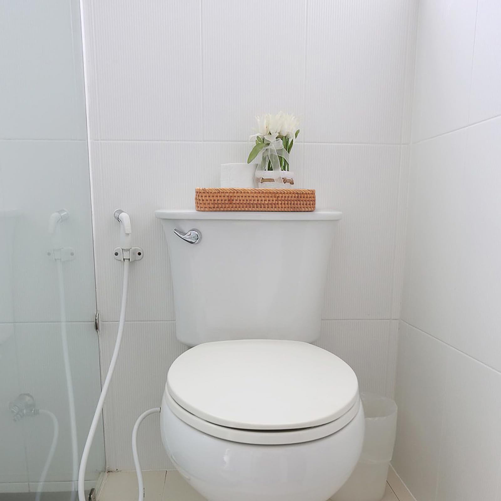 Woven Storage Basket, Bamboo Bread Fruit Snack Nuts Sundries Key, Rectangular Serving Tray for Home Living Room Coffee Shop