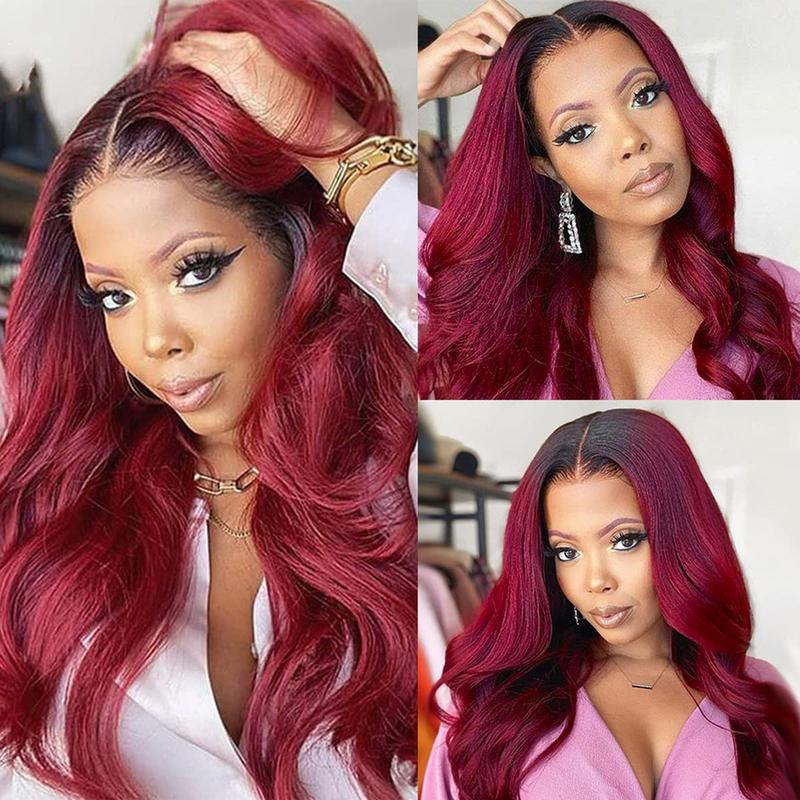 T1b/99j Color Glueless Body Wave Brazilian Human Hair Wigs For Women 5×5 Glueless Lace Wig Suitable for Beginners in Wigs Black Wine Red Gradient Wig