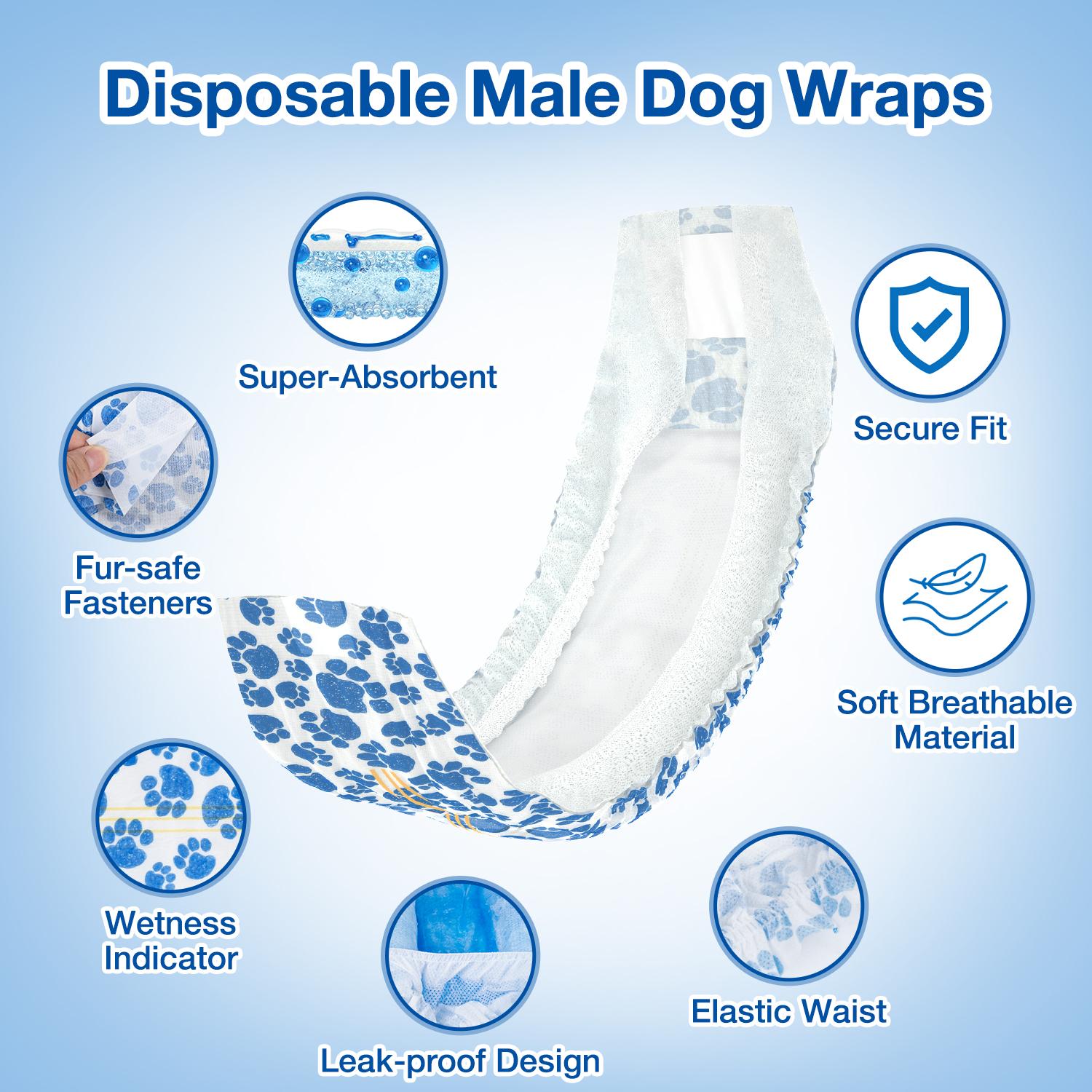 [Restock A]Dono Disposable Male Dog Diapers with Wetness Indicator & Leak-Proof Belly Wraps Rapid-Dry Gel Technology for Excitable Urination Incontinence Size X-Small Small Medium Large 24 Bags for Dogs Toilet Supplies Training