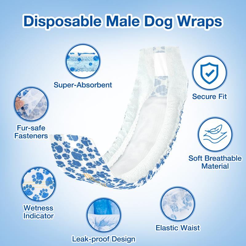 [Restock]Dono Disposable Male Dog Diapers with Wetness Indicator & Leak-Proof Belly Wraps Rapid-Dry Gel Technology for Excitable Urination Incontinence Size X-Small Small Medium Large 24 Bags for Dogs Toilet Supplies Training