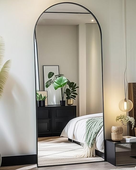 64"x21" Arch Floor Mirror, Full Length Mirror Wall Mirror Hanging or Leaning Arched-Top Full Body Mirror with Stand for Bedroom, Dressing Room, Black