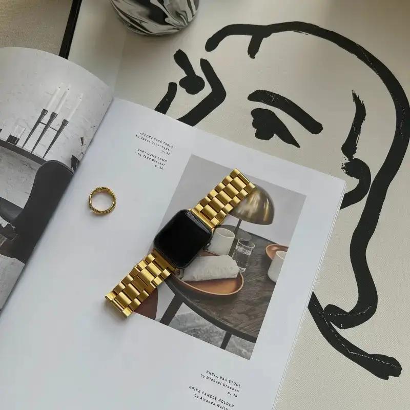 BUREI Solid Three-Link Stainless Steel Band Compatible for  iWatch Series 1-11/SE/SE2/Ultra/Ultra2 (38-49mm) for Men & Women (Watch Not Included)#TikTokShopHolidayHaul